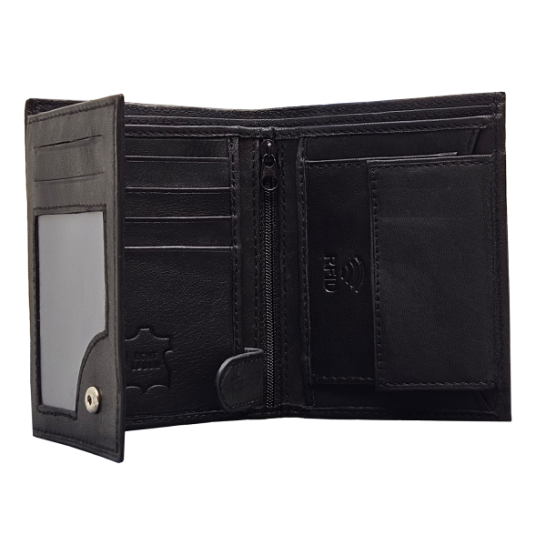 Elegante Geldtasche Nappa Leder Geldtasche mit RFID-Schutz Hochformat schwarz